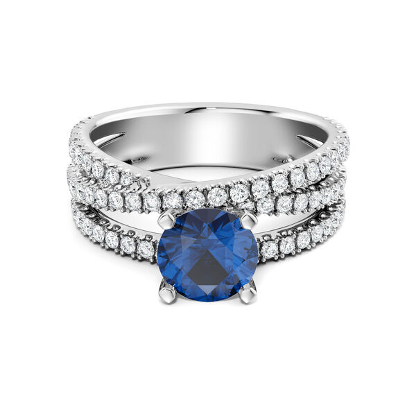 Sapphire Engagement Ring with Three Pav&eacute; Rows